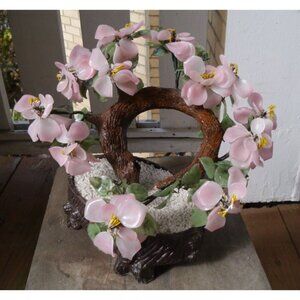 Jade Bonsai Tree Asian Chinese Japanese Art Glass Agate Pot Flowers VTG Diigwood